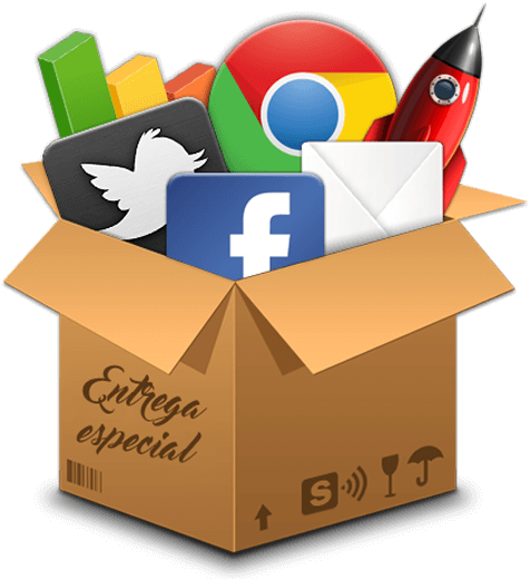 Caja con logotipos de Marketing Digital y Redes Sociales